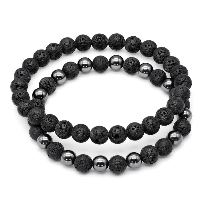 Set mit 2 Armbändern aus schwarzem Lavastein