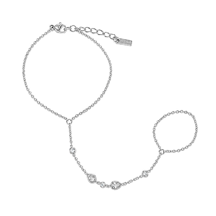 Armband mit Ring und tropfenförmigen Zirkonia-Steinen – Chirurgenstahl 316L