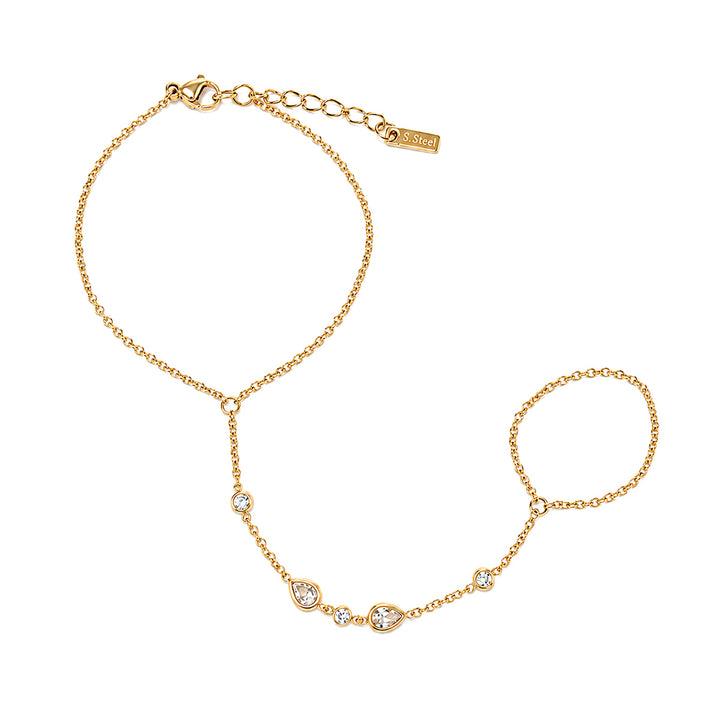 Armband mit Ring und tropfenförmigen Zirkonia-Steinen – Chirurgenstahl 316L