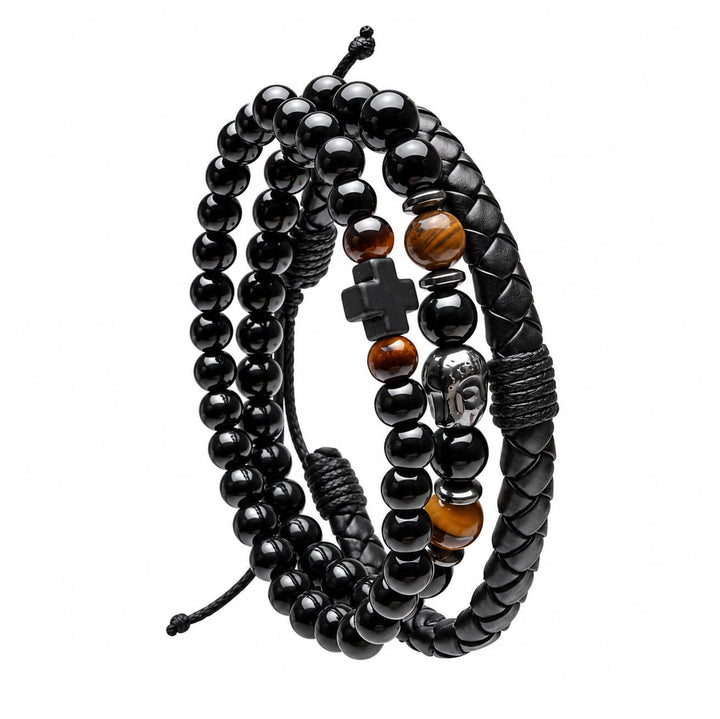 Miesten rannekorusetti 3 kpl – Brown Cross Buddha