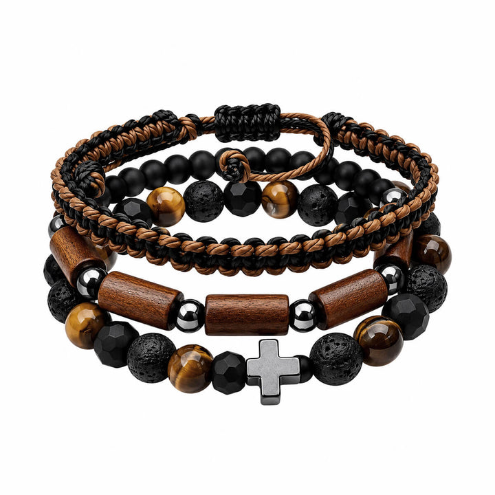 3-teiliges Armband-Set für Herren – Wood Cross