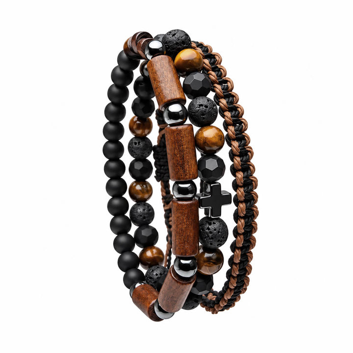 3-teiliges Armband-Set für Herren – Wood Cross