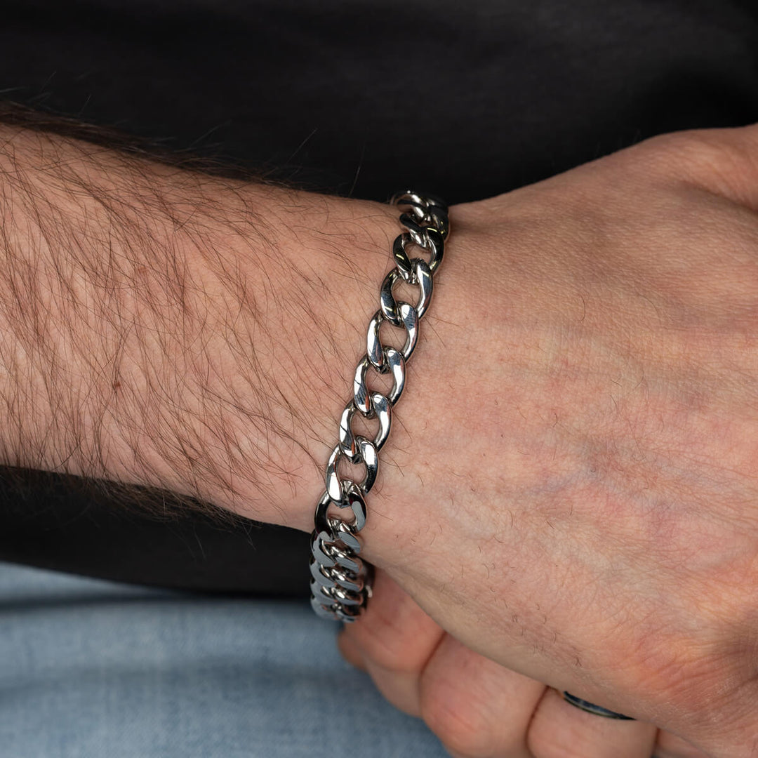 Flat armoured chain steel bracelet 1cm 21cm (Steel 316L)