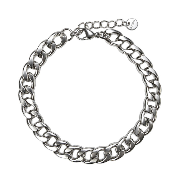Men's Steel Bracelet, Flat Curb Chain, 9 mm