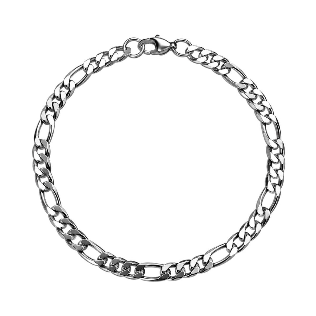 Silberfarbenes Stahlarmband mit 5-mm-Figaro-Kette