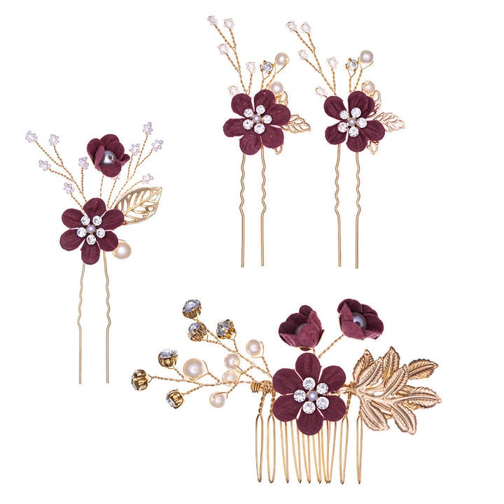 Flower hair accessory decorated with pearls, 3 pcs invisible + 1 pc comb set
