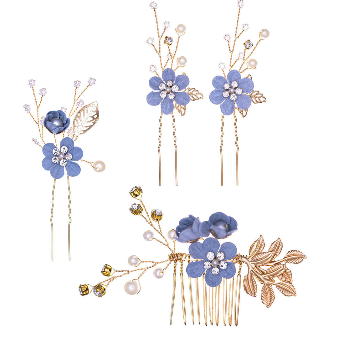 Flower hair accessory decorated with pearls, 3 pcs invisible + 1 pc comb set