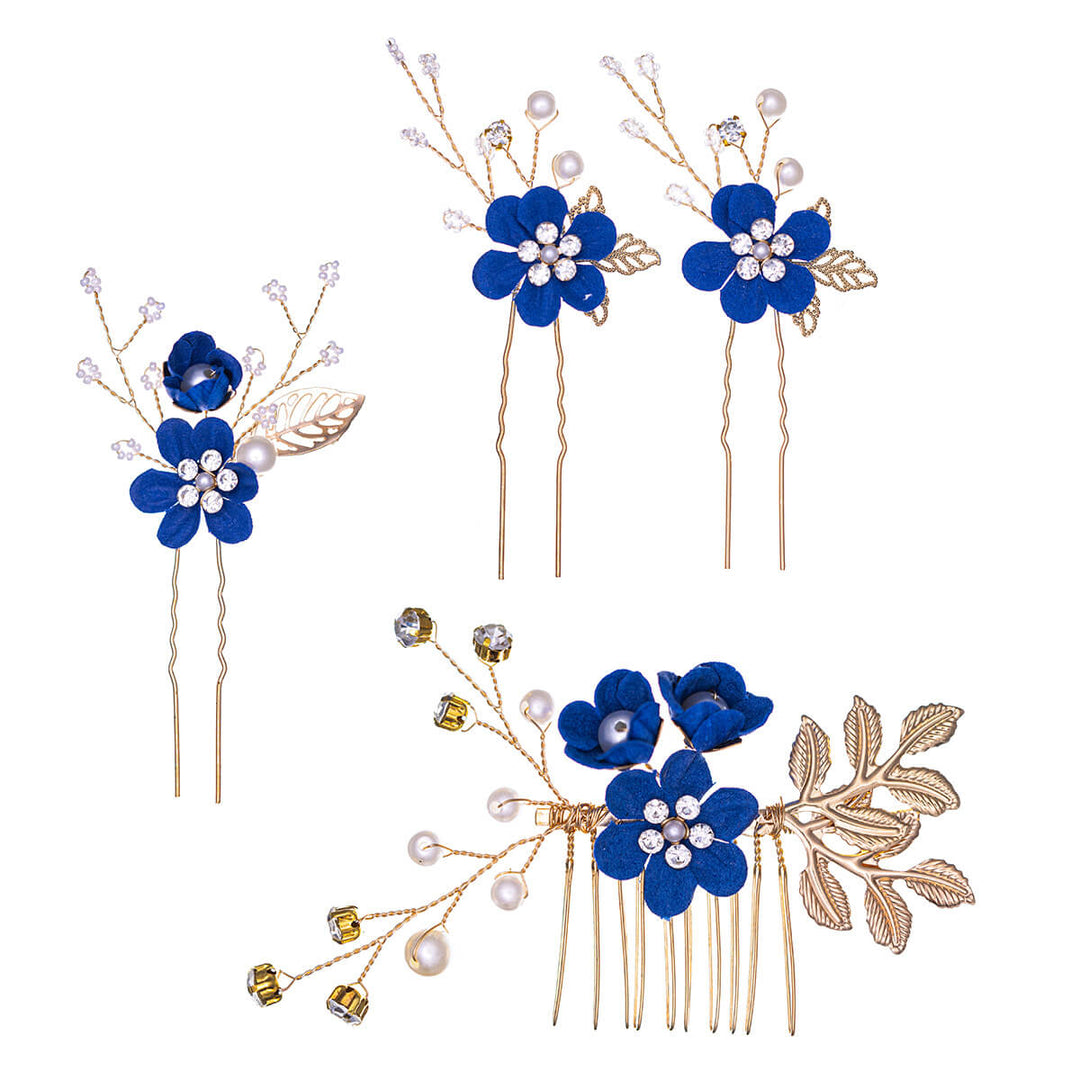 Flower hair accessory decorated with pearls, 3 pcs invisible + 1 pc comb set