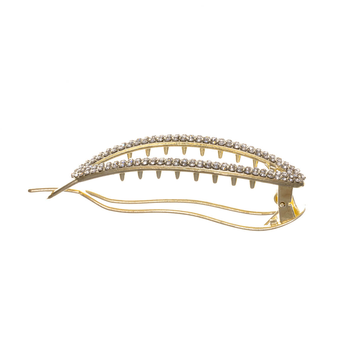 Oval hair clip with spring decorated with glass stone
