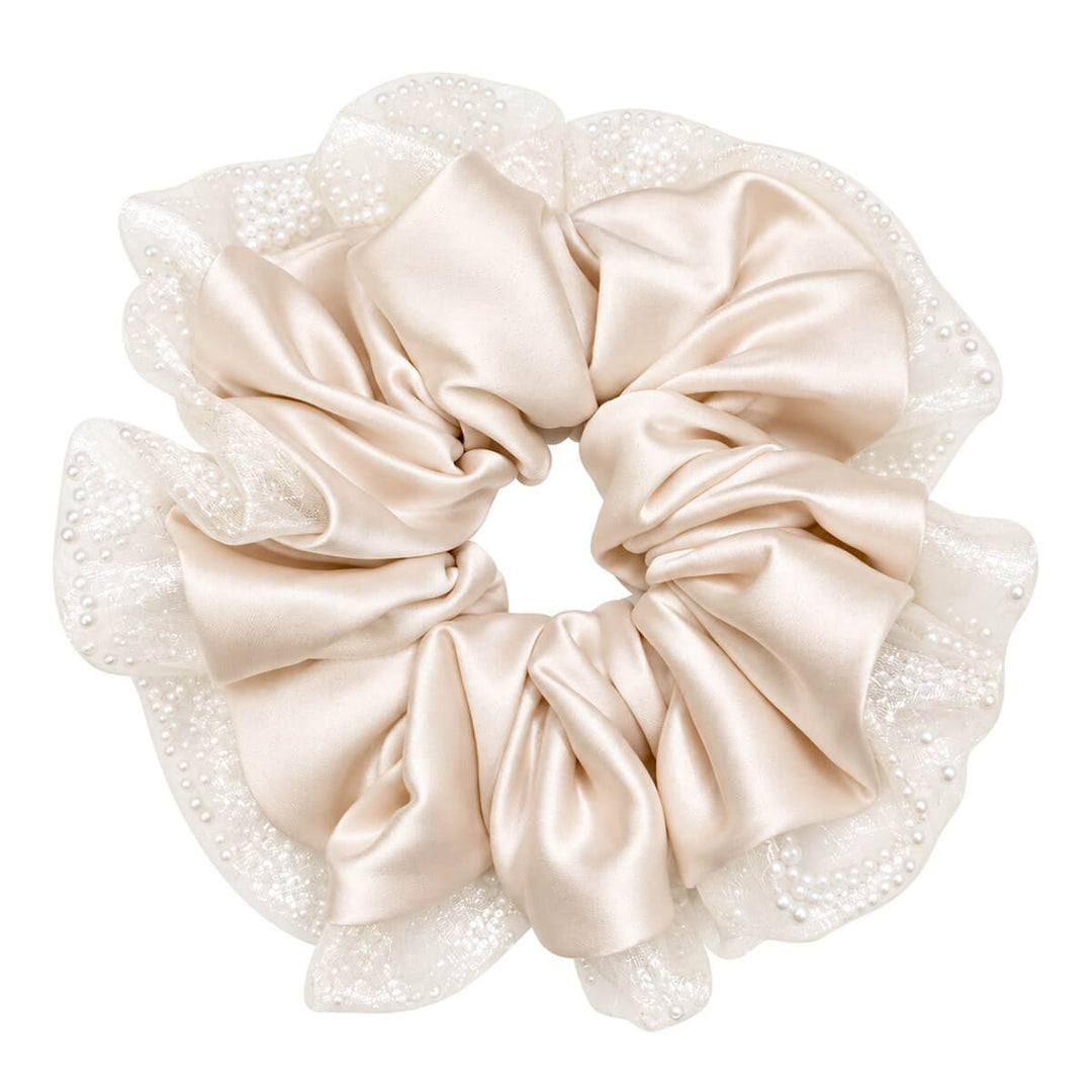 Mit Perlen verzierter Satin-Scrunchie – groß &amp; weich, 14 cm