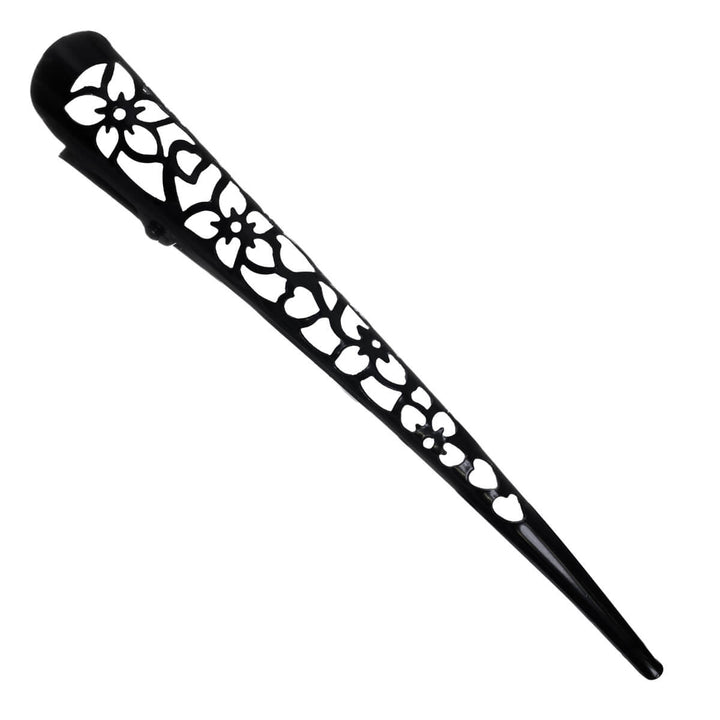 Narrow, long hair clip with a floral pattern – Barette 12.5 cm
