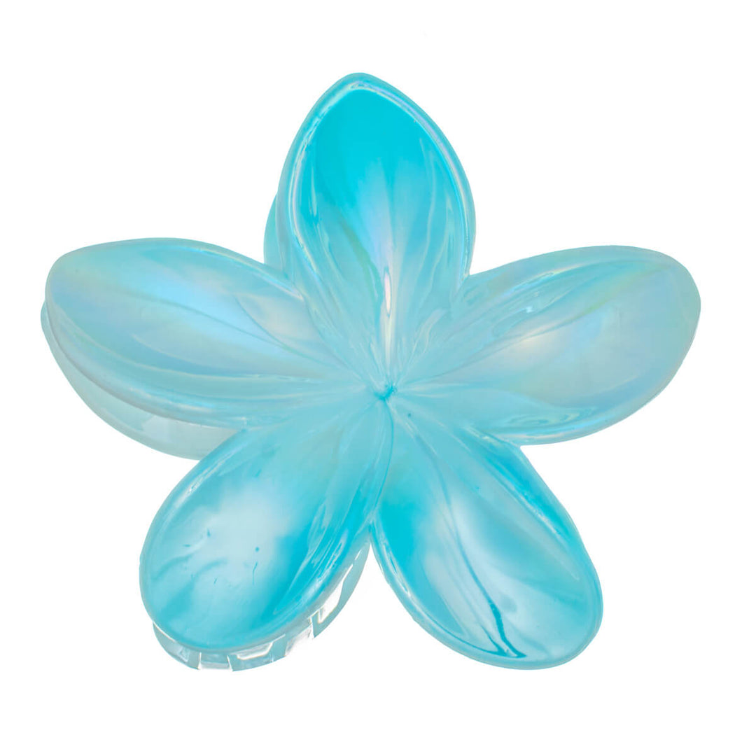 Glänsande plumeria hajtand blomma hårspänne 8cm