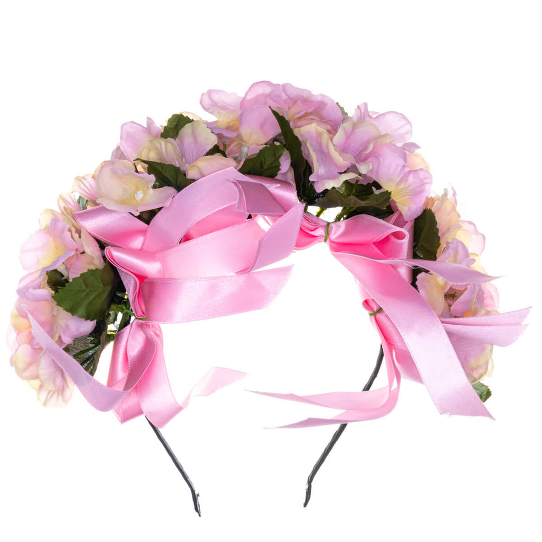 Rich floral satin ribbon hairband with flower collar