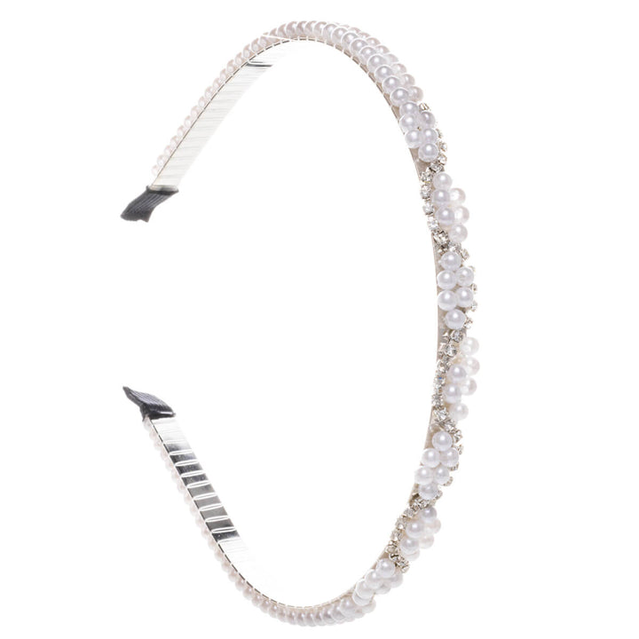 Decorated double row pearl beaded hairband with pearl hairpin