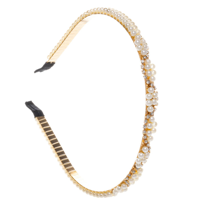 Decorated double row pearl beaded hairband with pearl hairpin