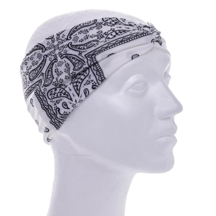 Wide elastic hairband bandana with paisley patterning