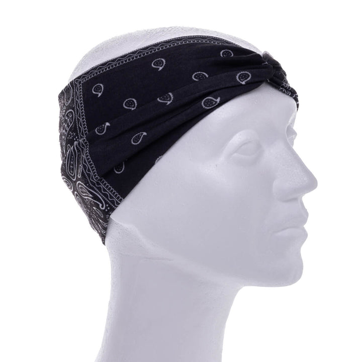 Wide elastic hairband bandana with paisley patterning