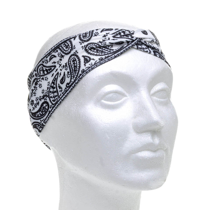 Wide elastic hairband bandana with paisley patterning