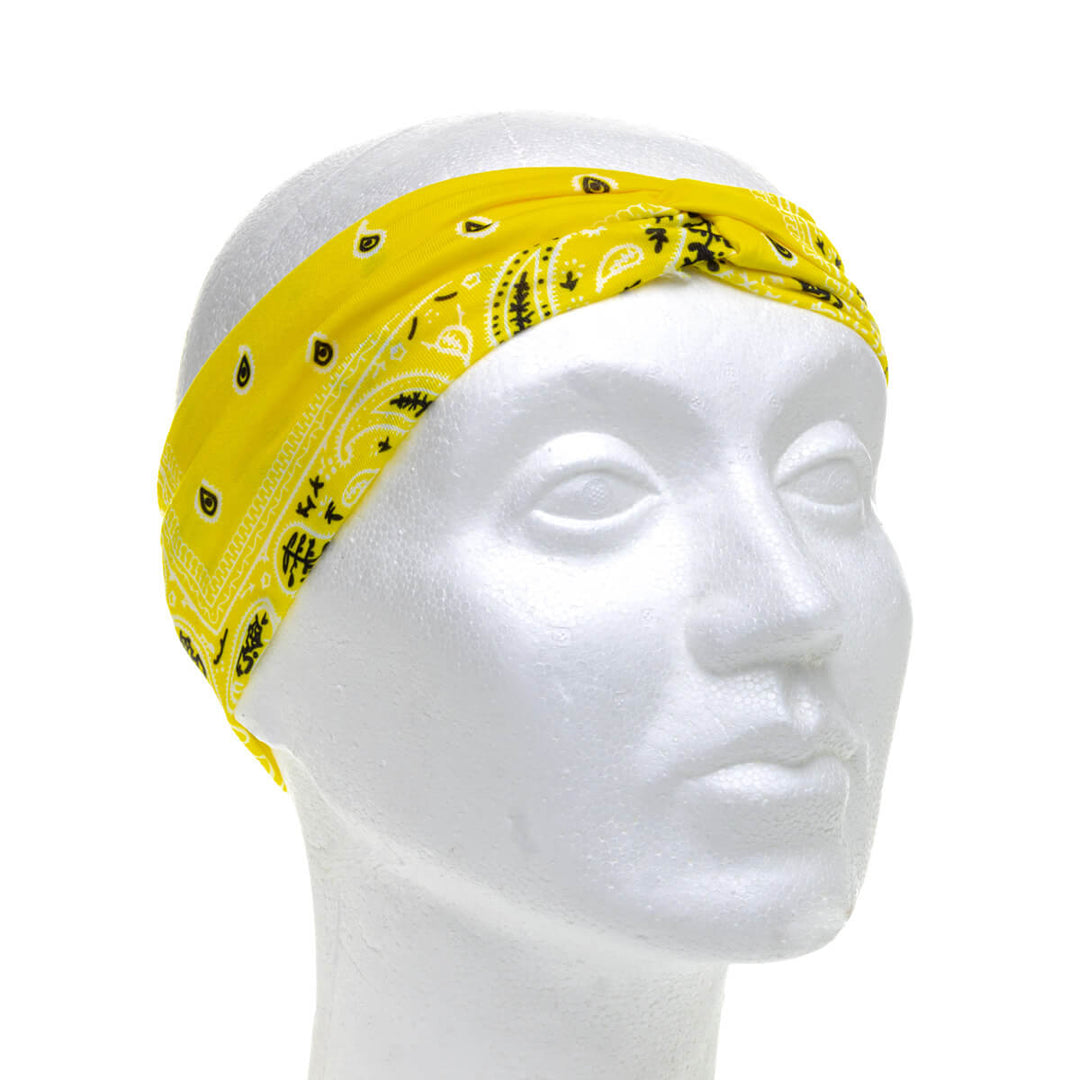 Wide elastic hairband bandana with paisley patterning