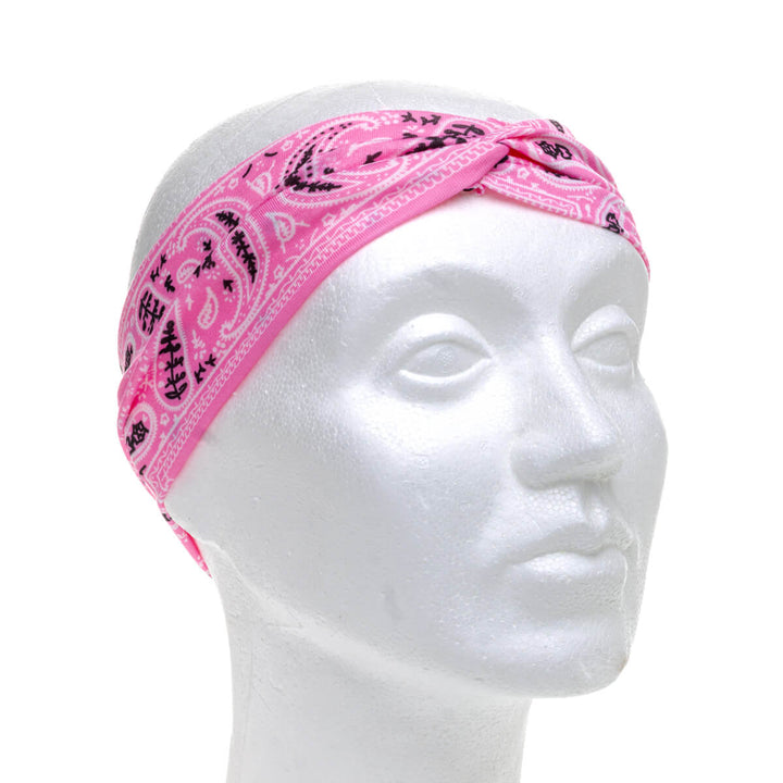 Wide elastic hairband bandana with paisley patterning