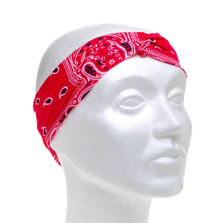 Wide elastic hairband bandana with paisley patterning
