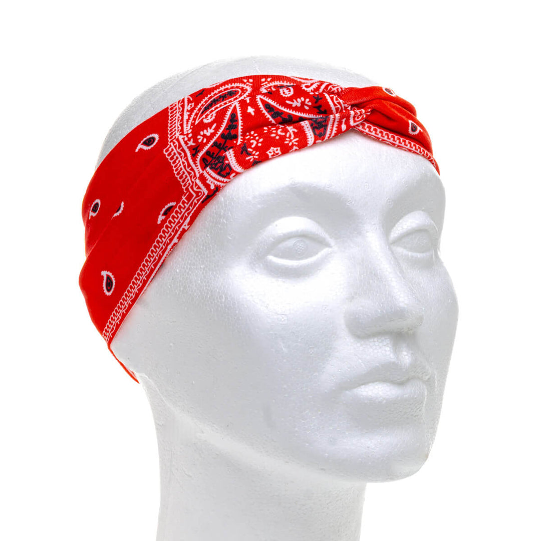 Wide elastic hairband bandana with paisley patterning