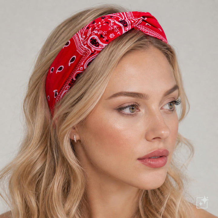 Wide elastic hairband bandana with paisley patterning