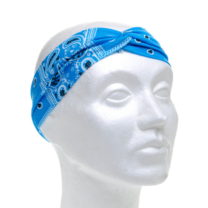 Wide elastic hairband bandana with paisley patterning