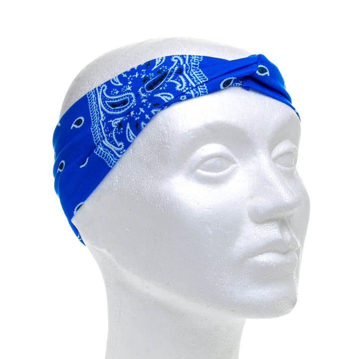 Wide elastic hairband bandana with paisley patterning