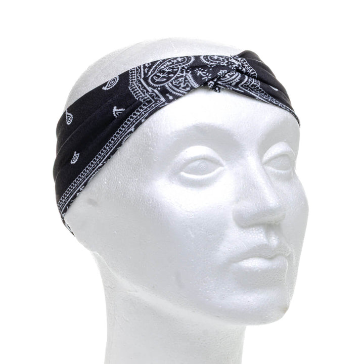 Wide elastic hairband bandana with paisley patterning