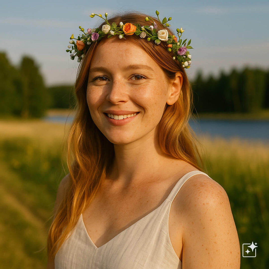 Monivärinen Kukkaseppele Päähän