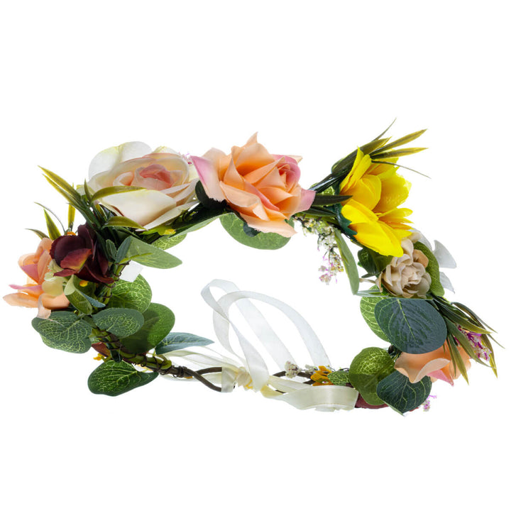 Mångfärgad krans av rosor och solrosor