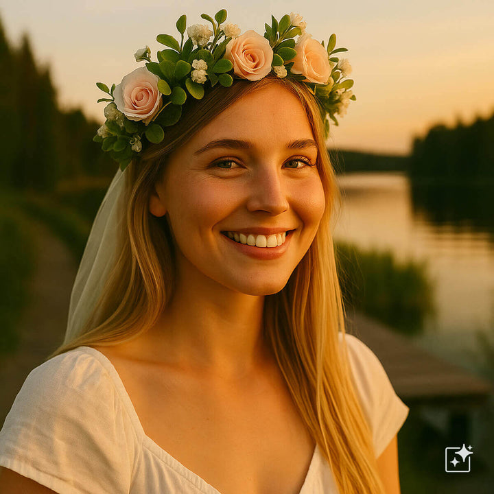 Blomkrans av mörka rosor