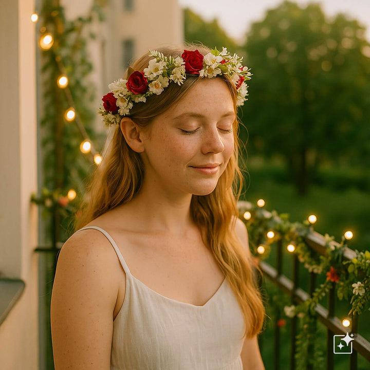 Red and white Graceful Flower Wreath