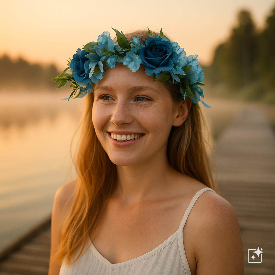 Blue Flower Wreath with Roses