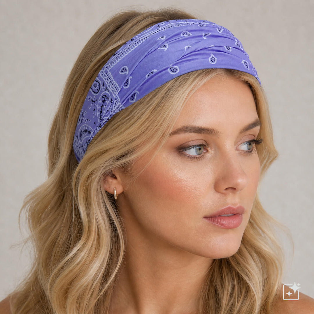 Leveä joustava hiuspanta – bandana paisley kuvio