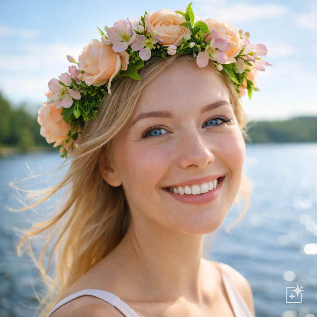 Romanttinen vaaleanpunainen kukkaseppele