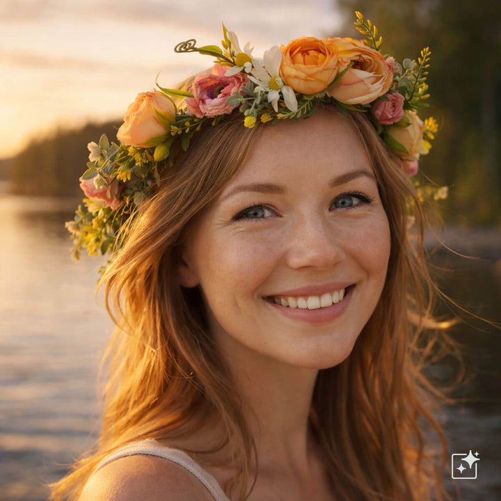 Peach-pink wildflower wreath