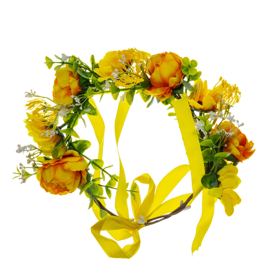 Yellow floral wreath with orange flowers
