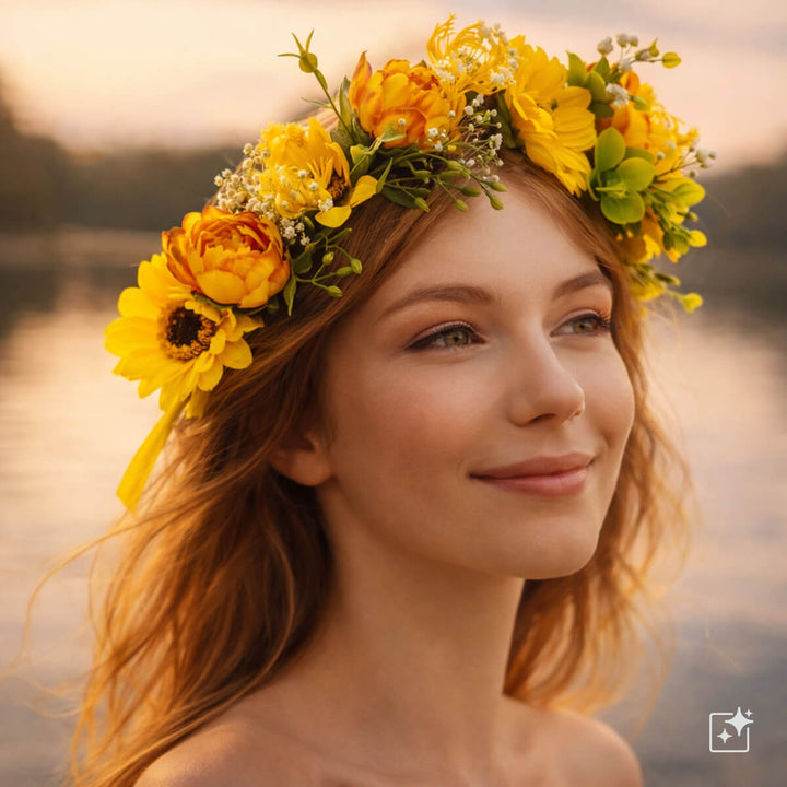 Yellow floral wreath with orange flowers