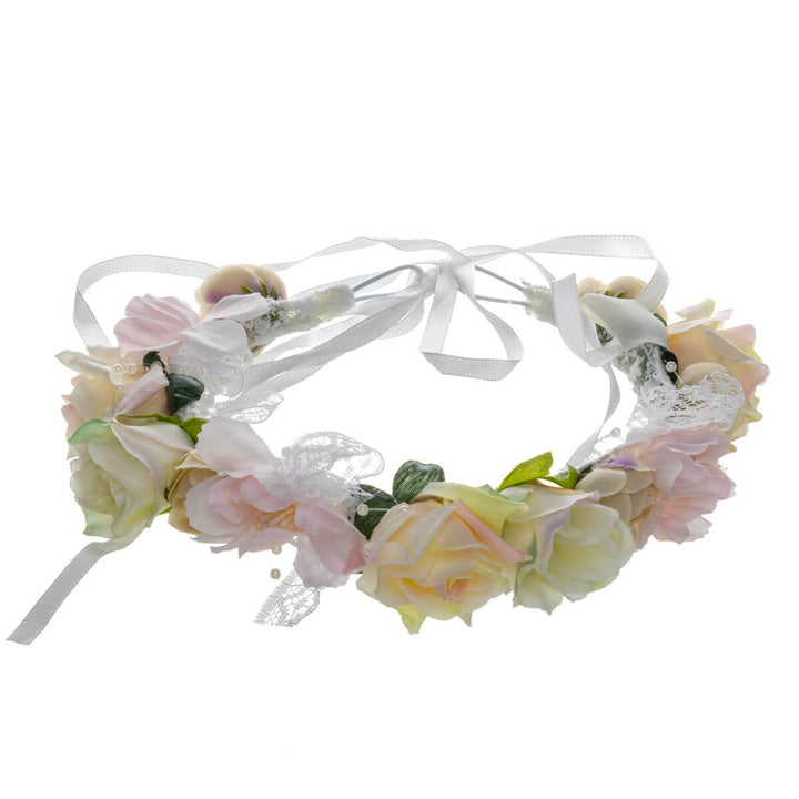 Light pink lace flower crown with pearls