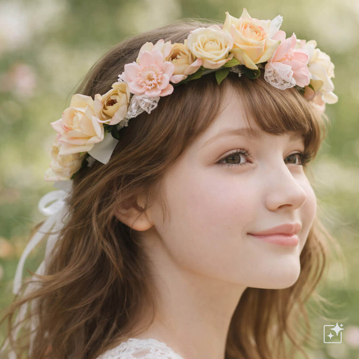 Light pink lace flower crown with pearls