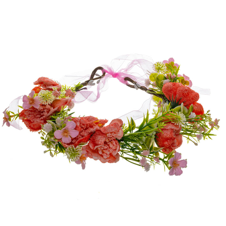 Coral-red flower wreath