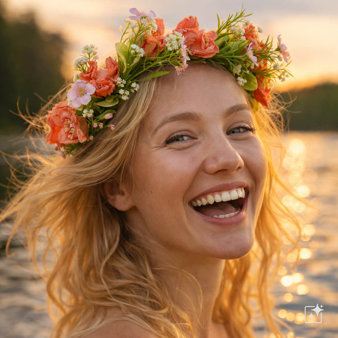 Coral-red flower wreath