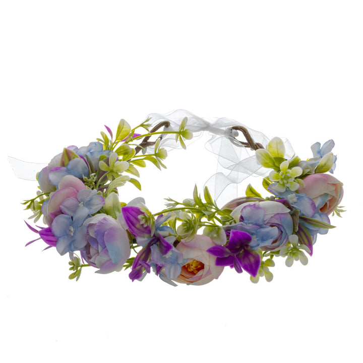 A purple-lilac floral wreath with pink accents