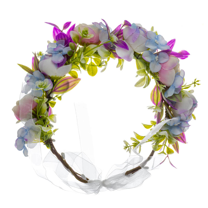 A purple-lilac floral wreath with pink accents
