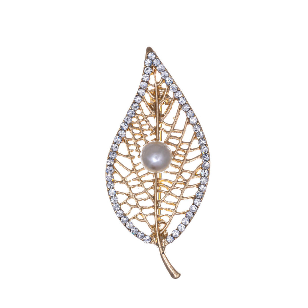 Glittering leaf brooch with pearl