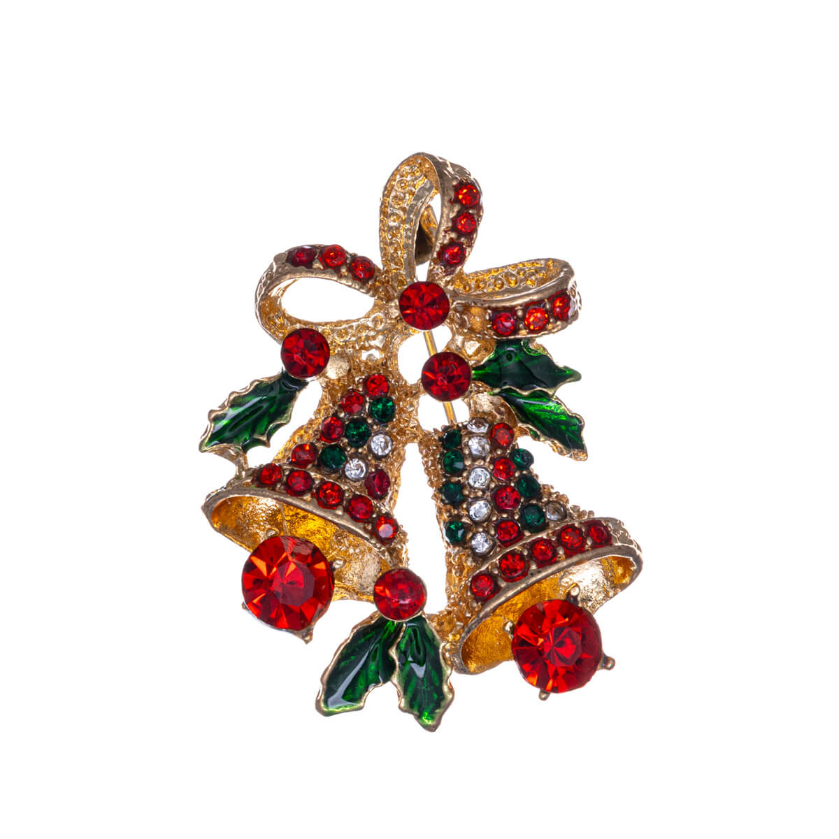Mistletoe and Christmas bell brooch with bow