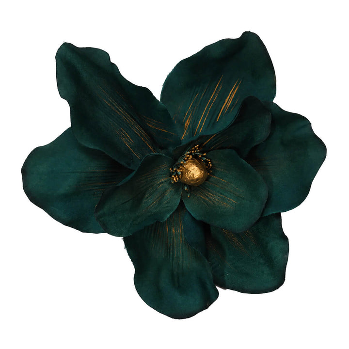 Large hair flower with Flower brooch and gold accents, 21 cm