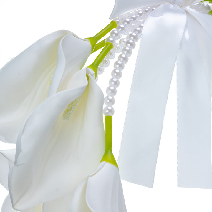 Brudbukett av kalla med satinband – vit konstgjord blomma
